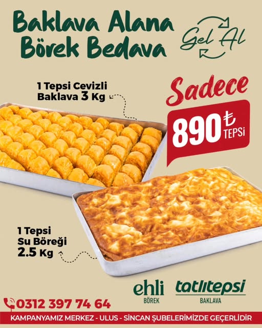 Baklava alana börek bedava